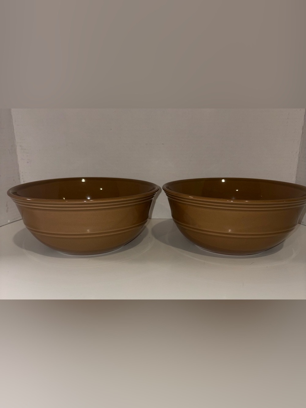 Set of Two Brown Ceramic Serving/Mixing Bowls